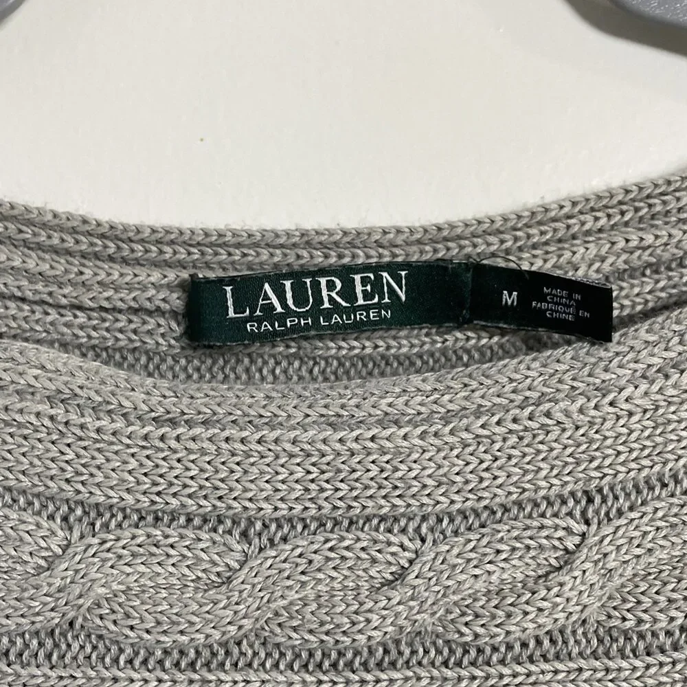 Ralph Lauren Women's Horizontal Cable Knit Sweater Gray Medium Preppy Old Money - Picture 3 of 8